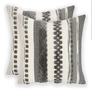 2 Elegant Gray and White Striped Throw Pillow Covers